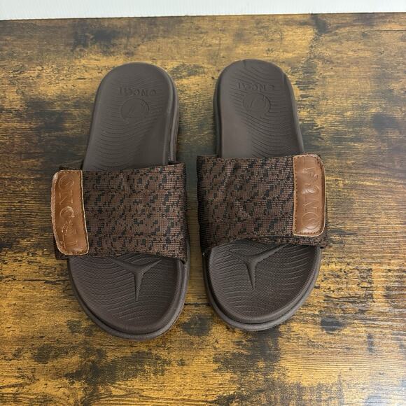 ONCAI Orthotic Sandals Slides Mens Sz 7.5 Brown Hook Loop Plantar Fasciitis - Picture 2 of 10